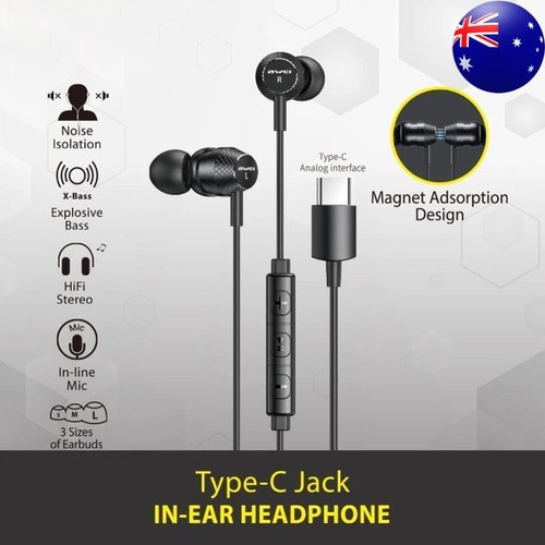 AWEI TC-5 USB C Wired Earbuds In Ear Headphones with Microphone Volume Control