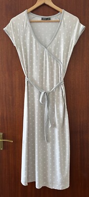 Mexx Polka Dot Light Grey Belted Midi Viscose Dress Size S