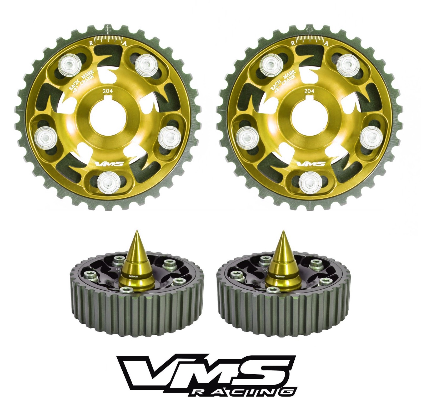 GOLD VMS RACING ADJUSTABLE CAM GEARS + SPIKED BOLTS FOR HONDA PRELUDE