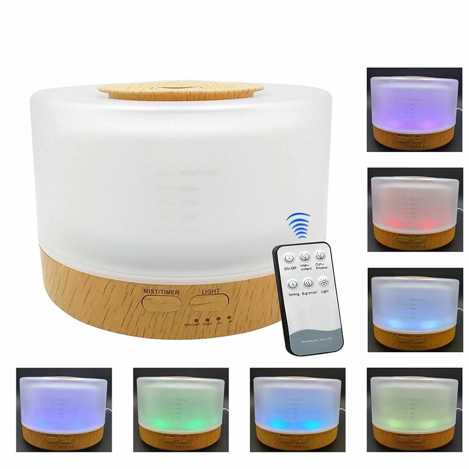 DIFFUSORE AROMI FANTASIA LEGNO 7 COLORI LUCI AROMOTERAPIA CROMOTERAPIA 500ML - Immagine 3 di 4