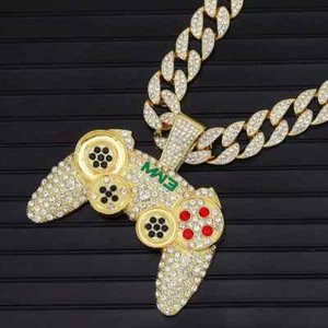 Authentic Gold Plated Iced Large game controller Cubic Zirconia Iced Cuban Chain Necklace