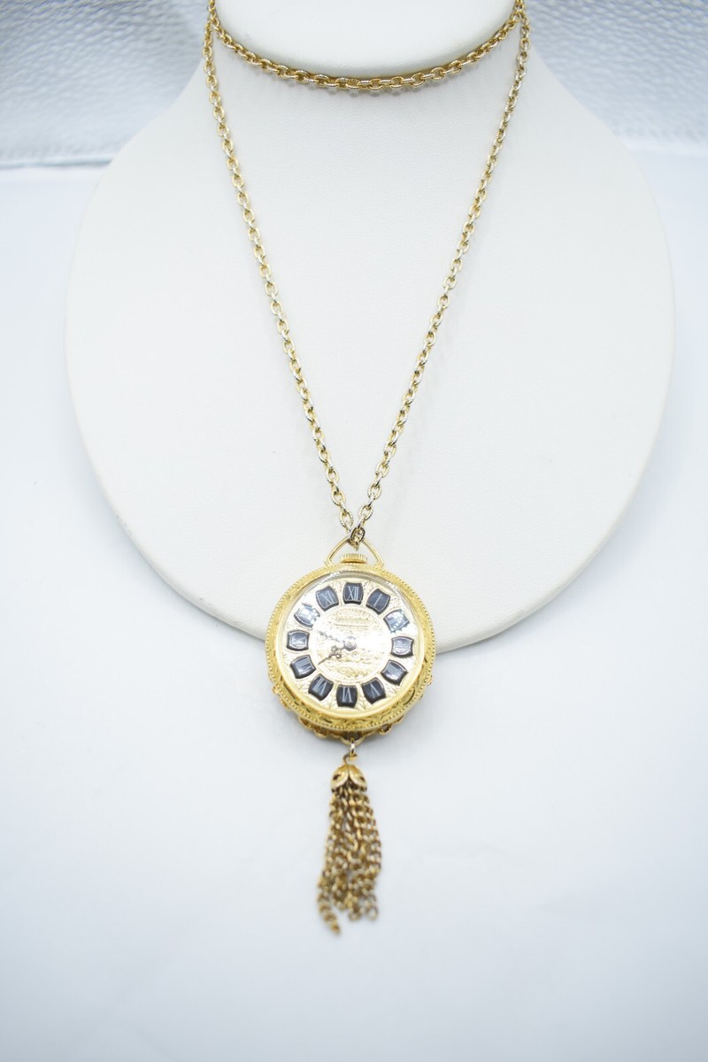 Lucerne Pendant Necklace Pocket Watch Roman Numerals Swiss Made Wind Up  Vintage