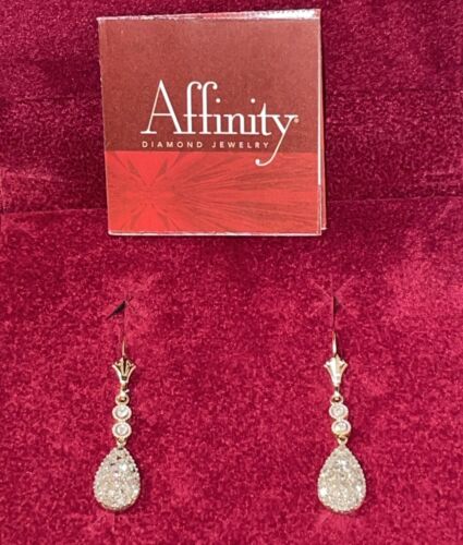 NIB Affinity Diamond 1/2 ct tw Champagne & White Teardrop Earrings, 14K Gold! - Afbeelding 1 van 19