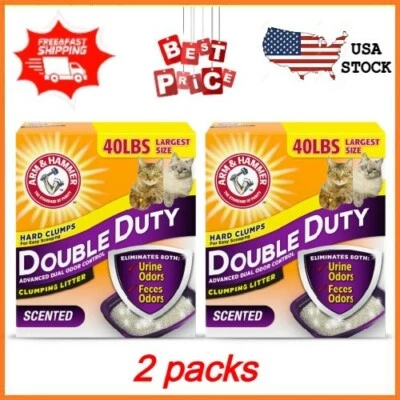 ARM & HAMMER Double Duty Clumping Cat Litter, Odor Control, Scented, 40lb, 2 pkg