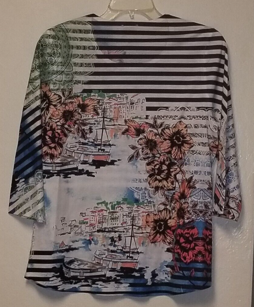 VINTAGE Weekends CHICO'S Size 0/Small 3/4 Sleeve V-Neck Pullover