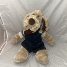Vintage Ganz WRINKLES The DOG 17" PLUSH Hand Puppet In Jean Overalls 1981