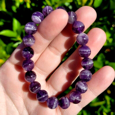 Chevron Amethyst Crystal 10MM Bead Healing Chakra Reiki Bracelet Gift for Women