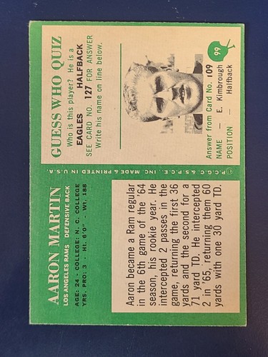 1966 Philadelphia Fußballkarten vervollständigen Ihr Set Sie wählen #1 - 104 - Bild 195 von 205