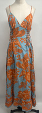 Farm Rio Women's Sleeveless Lace Garden BLUE Orange MIDI Dress Size Small