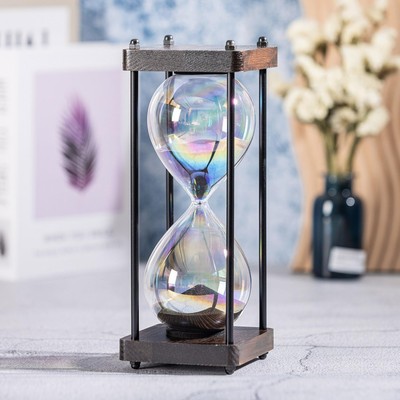 Regenbogen Sanduhr Timer 60 Minuten, Holzrahmen Deko Sand Schwarz