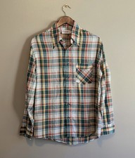 Vintage 70s Wrangler Mens Medium Green Plaid Western Button Up Shirt VTG M