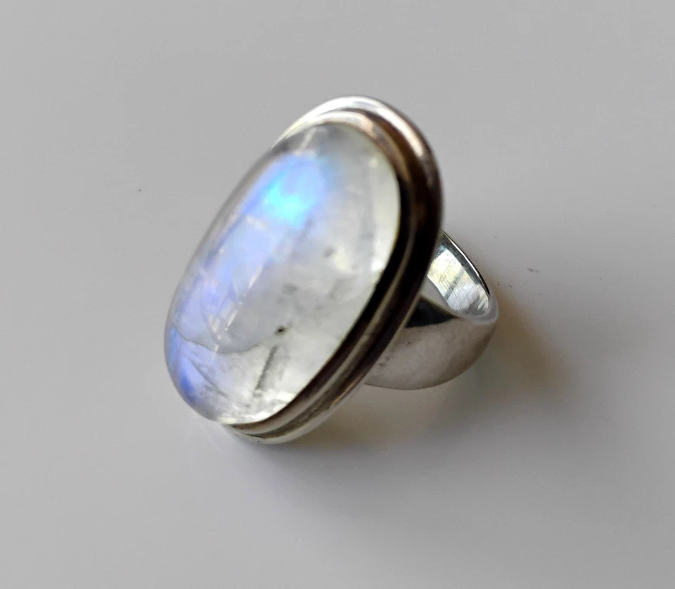 Bague en Pierre de Lune et Argent Sterling 925 - Taille 57. - Photo 2/4