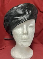 Liz Claiborne  Beret   Black Leather   Adjustable Size