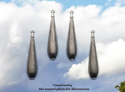 #0507 ANTIQUED .925 STERLING SILVER PLATED TEXTURED TEARDROP - 4 Pcs