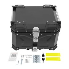 45L Motorcycle Top Case Universal Tour Tail Box Lockable Black Aluminum Luggage