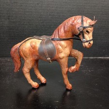 Vintage Leather Wrapped Horse Pony W/ Saddle 8"