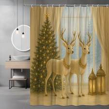 Elegant Christmas Shower Curtain with Deer and Tree Design