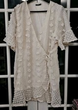 Boohoo Off-White Lined Tulip-Wrap Dress 20W Cottagecore Meeting Christening #215