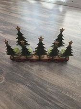 Metal Christmas Tree Votive/tea Light Holder Green And Rustic Red (5)