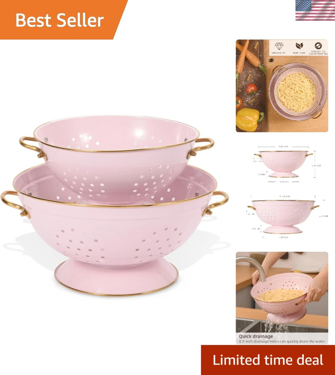 Metal Colander Set of 2, Strainer Basket with Handles 3.5 & 5 Qt Powder Coate...
Opens in a new wind
