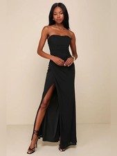 Lulus Epitome of Allure Black Mesh Strapless Ruched Maxi Evening Dress XS NWT