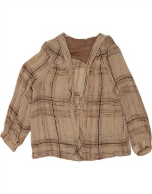 VINTAGE Damen 3/4 Arm Cardigan Oberteil UK 14 Large beige kariert AV02