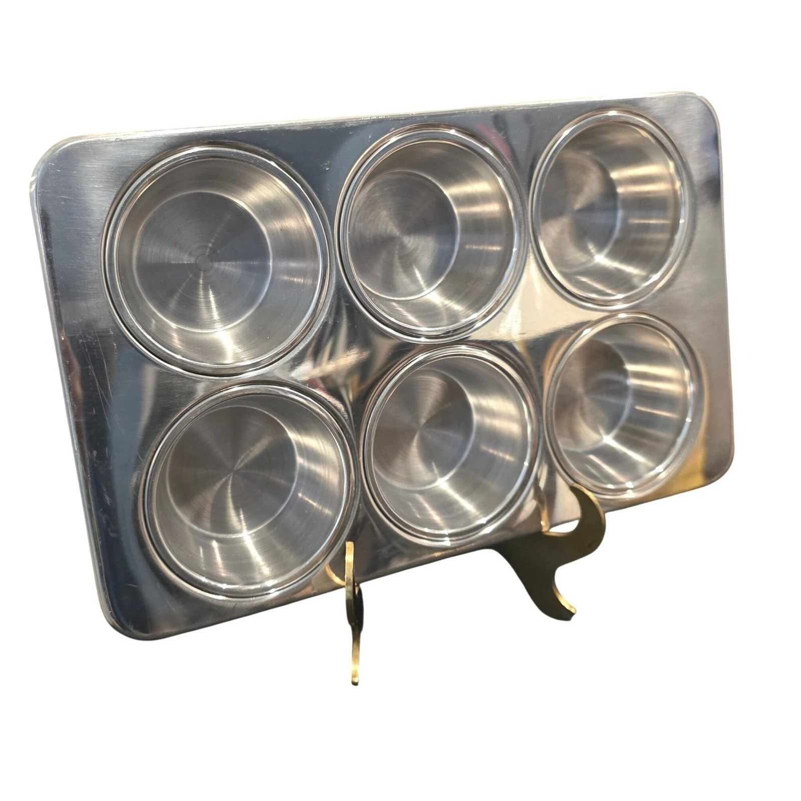 Vintage Revere Ware Stainless Steel 6 Cup Muffin Pan 2516 88 Silver Bakeware