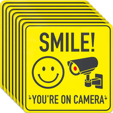 Smile You're On Camera Signs Stickers - 7 X 7 Inch - 8 Pack - Polite Video Surve