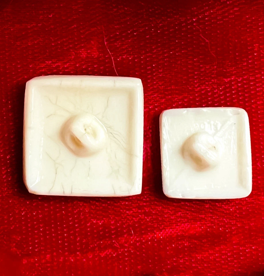 Vintage Ivory Glass Square Buttons Red Asian Characters Majong Mother Daughter - Image 2 of 4