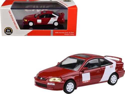 1999 Honda Civic Si EM1 Kanjo Livery Red with White Stripes 1/64 Diecast Model - Picture 1 of 5