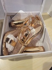 Fashion Nova Rose Gold Heel Sandals Size 7.5 Wedding Party Dressy Evening Shoes