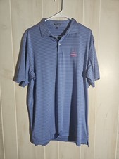 Peter Millar Crown Crafted Polo Shirt Mens XL Blue Pink Stripe Performance Golf