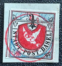 Schweiz Nachdruck  Basler Taube 1845 mit kopfstehender Pr&auml;gung gestempelt