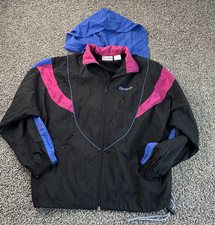 Vintage Reebok Wind Breaker Women's Jacket Full Zipper Large XL Stowaway Hood