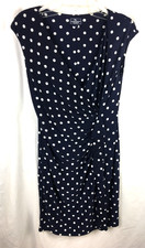 American Living Dress Side Ruched Ruffle Polka Dot Size 14 Blue White