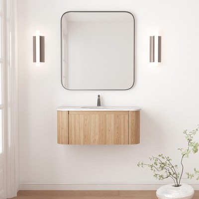 Arcora 36 Inch Wall Mounted Bathroom Vanity with White Artificial Marble Count
