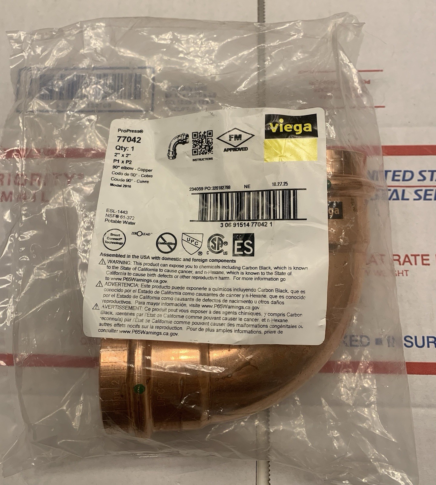 2” 77042 Viega ProPress Elbow 90° P x P Copper Tube Pipe Press Fitting 2916