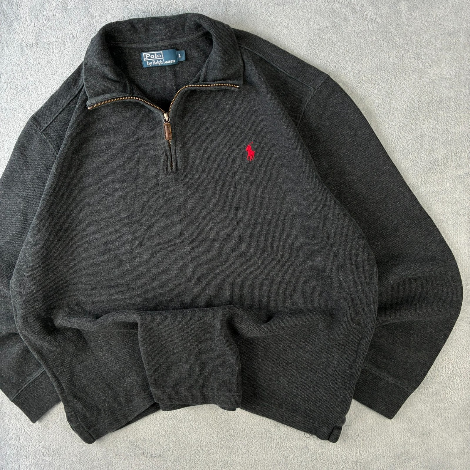 Vintage Polo Ralph Lauren 2000's Charcoal Grey Size Large 1/4 Quarter Zip Jumper image 4