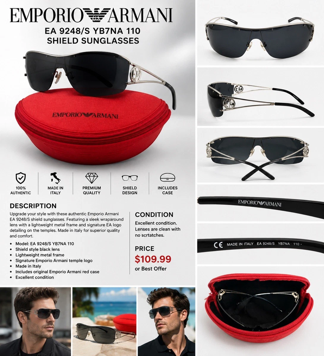 Emporio Armani Shield Sunglasses for Men for sale | eBay