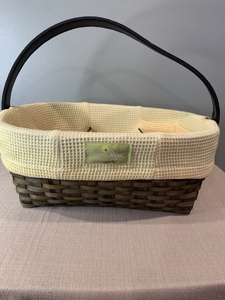 Carrito de pañales Munchkin Sarabear amarillo algodón insertado cesta de mimbre almacenamiento Foto 3 de 4