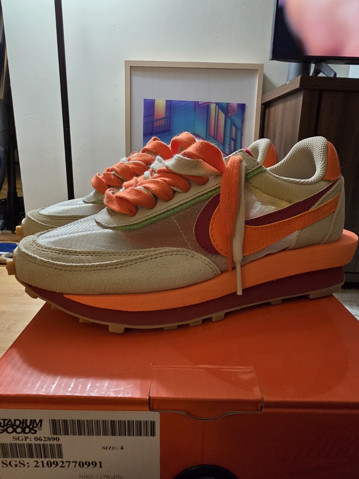 SACAI X NIKE Taglia 4 Nike sacai x Clot x LDWaffle Net arancione Blaze