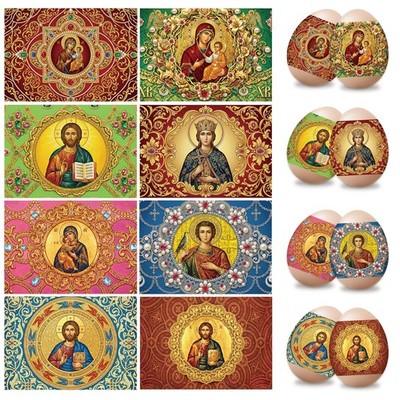 24 Pcs Orthodox Easter Egg Wraps Religious Russian Icons Heat Shrink Sleeves Ukr