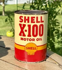 Vintage Shell X-100 Motor Oil Can Quart Full