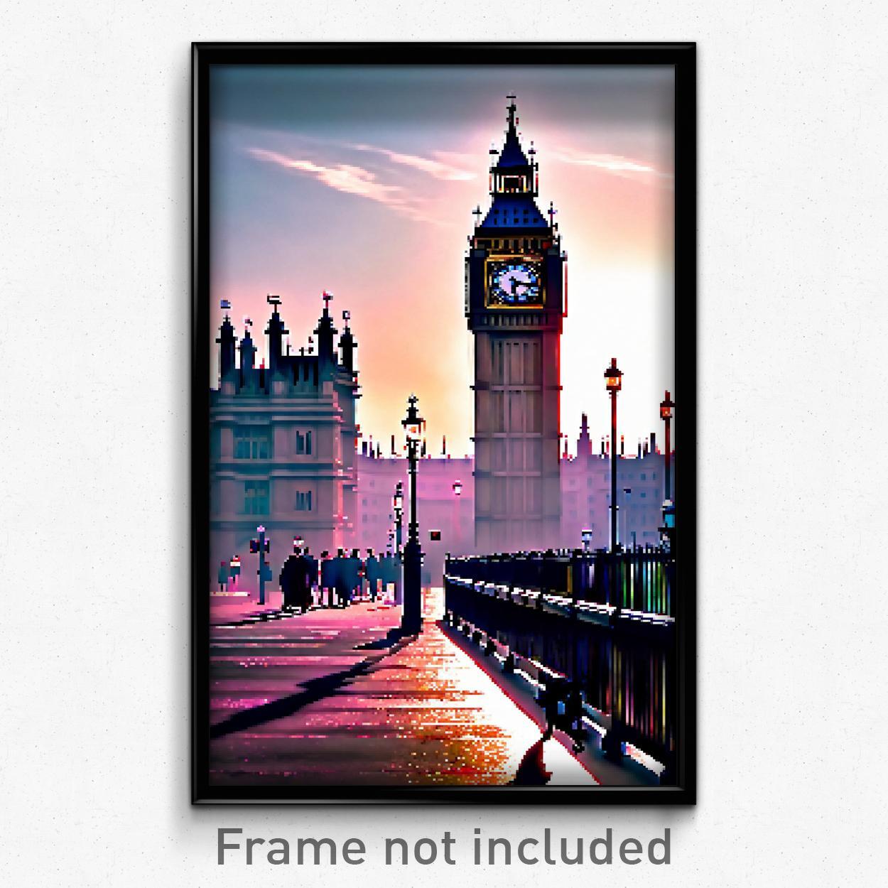 Pixel Art Poster - Gorgeous London (8 Bit Psychedelic Trippy Video Game Print)