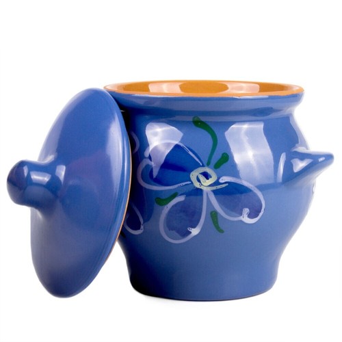 SET OF 2 Blue Baking Stewing Stoneware Ramekins Clay Cooking Pots with Lid - 第 11/13 張圖片