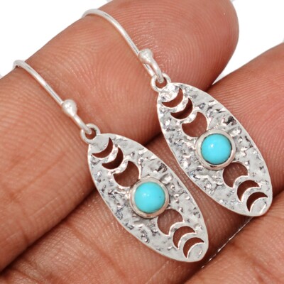 Mondphasen - Natürlicher Kingman Türkis 925 Silber Ohrringe Schmuck CE49449
