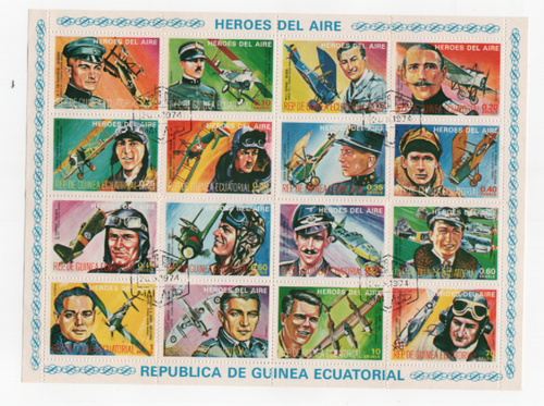 1977 The Aces of the Air War Stamps Equatorial Guinea Heroes del Aire Block CTO
