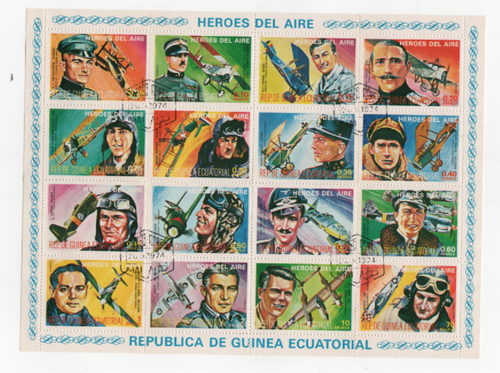 1977 The Aces of the Air War Stamps Equatorial Guinea Heroes del Aire Block CTO - Bild 1 von 1