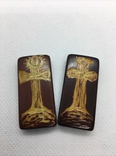 2 PC Lot Large 3/4 x 1 3/4 In Carved Wood Beads Spacers 147 Free Ship US Seller