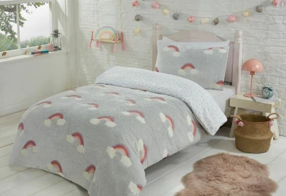 New Grey Kids Rainbow Glow In The Dark Fleece Duvet Set Single or Double - Image 2 of 3